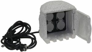 Gartensteckdose Stone, 4-fach 250V/16A, IP44, inkl. 5m Kabel