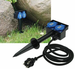 Gartensteckdose mit Erdspie�, 2-fach IP44, 10m Kabel