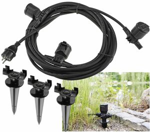 Gartensteckdose f�r Au�en, IP44, 3-fach Einzelsteckdosen, 5+2,5+2,5m