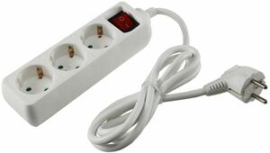 Schutzkontakt-Steckdosenleiste 3-fach 3600W, 1,4mKabel, mit Schalter, wei