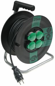 Kunststoff-Kabeltrommel, 25m Kabel, IP44 H05RR-F 3G1,5mm�, schwarze Gummileitung