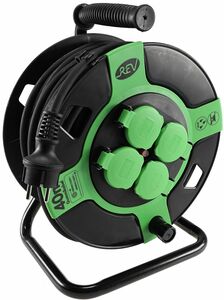 Kunststoff-Kabeltrommel, 40m Kabel, IP44 H05RR-F 3G1,5mm�, schwarze Gummileitung