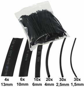 Schrumpfschlauch-Sortiment, 100-teilig in Sortimentst�te, schwarz