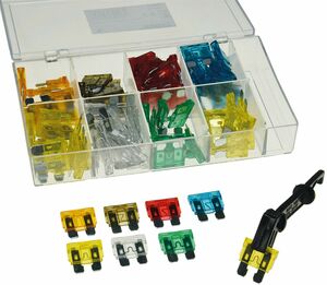 Sortiment Kfz Flachsteck Sicherungen mit Sortiments-Box, 100-teilig