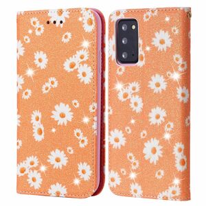Samsung Galaxy Note 20 Tasche Handy H�lle Schutz Cover mit Kartenfach Glitzer Orange