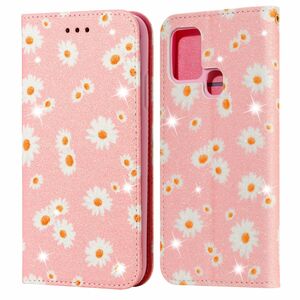 Samsung Galaxy A21s Tasche Handy H�lle Schutz Cover mit Kartenfach Glitzer Rosa