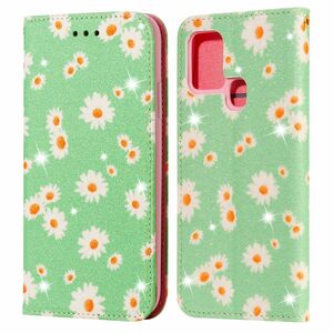 Samsung Galaxy A21s Tasche Handy H�lle Schutz Cover mit Kartenfach Glitzer Gr�n