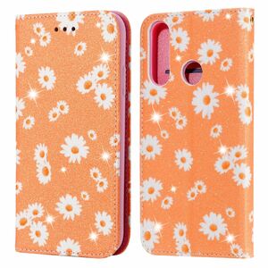 Huawei Y6p Tasche Handy H�lle Schutz Cover mit Kartenfach Glitzer Orange