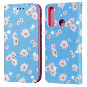 Huawei Y6p Tasche Handy H�lle Schutz Cover mit Kartenfach Glitzer Blau