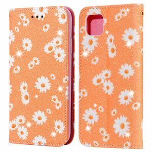 Huawei Y5p Tasche Handy H�lle Schutz Cover mit Kartenfach Glitzer Orange