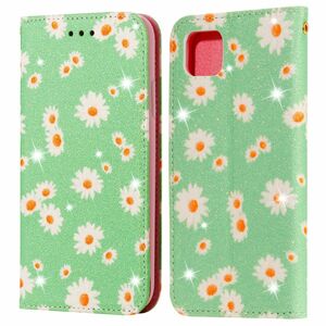 Huawei Y5p Tasche Handy H�lle Schutz Cover mit Kartenfach Glitzer Gr�n