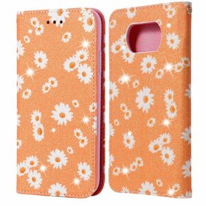 Xiaomi Poco X3 Tasche Handy H�lle Schutz Cover mit Kartenfach Glitzer Orange