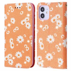 Apple iPhone 12 mini Tasche Handy H�lle Schutz Cover mit Kartenfach Glitzer Orange