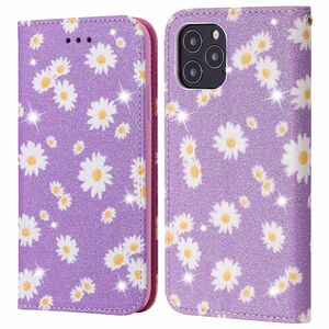 Apple iPhone 12 / 12 Pro Tasche Handy H�lle Schutz Cover mit Kartenfach Glitzer Violett