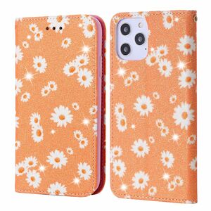 Apple iPhone 12 Pro Max Tasche Handy H�lle Schutz Cover mit Kartenfach Glitzer Orange