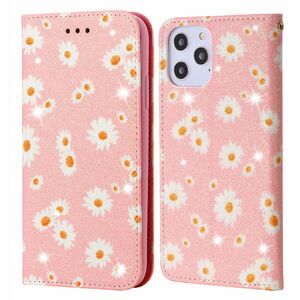 Apple iPhone 12 Pro Max Tasche Handy H�lle Schutz Cover mit Kartenfach Glitzer Rosa