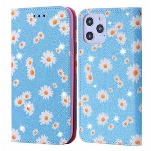 Apple iPhone 12 Pro Max Tasche Handy H�lle Schutz Cover mit Kartenfach Glitzer Blau