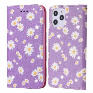 Apple iPhone 12 Pro Max Tasche Handy H�lle Schutz Cover mit Kartenfach Glitzer Violett
