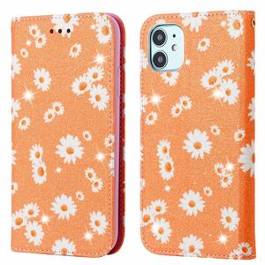 Apple iPhone 11 Tasche Handy H�lle Schutz Cover mit Kartenfach Glitzer Orange