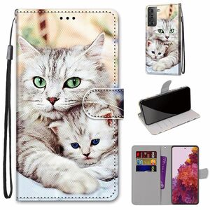 Samsung Galaxy S21 Tasche Handy Hlle Schutz-Cover Flip-Case mit Kartenfach Katzen