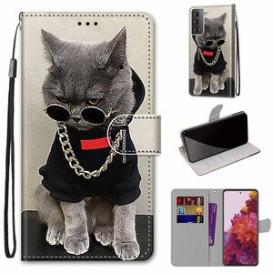 Samsung Galaxy S21 Tasche Handy H�lle Schutz-Cover Flip-Case mit Kartenfach Katze