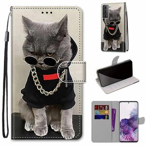 Samsung Galaxy S21 Plus Tasche Handy H�lle Schutz-Cover Flip-Case mit Kartenfach Katze