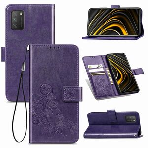 Xiaomi Poco M3 Handy H�lle Schutz Tasche Cover Flip Case Kartenfach Violett