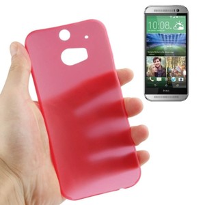Schutzh�lle Case Ultra D�nn 0,3mm f�r Handy HTC One M8 / M8s Rot Transparent