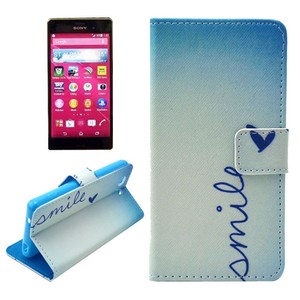 Handyh�lle Tasche f�r Handy Sony Xperia Z4 Compact Schriftzug Smile Blau