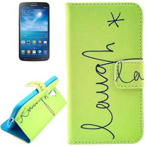 Handyh�lle Tasche f�r Handy Samsung Galaxy S4 Schriftzug Laugh / Lachen Gr�n