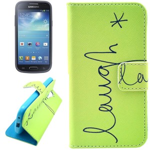 Handyh�lle Tasche f�r Case Handy Samsung Galaxy S3 Mini Schriftzug Laugh / Lachen Gr�n