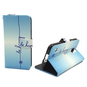 Handyh�lle Tasche f�r Handy Samsung Galaxy S5 / S5 Neo Schriftzug Be Happy Blau