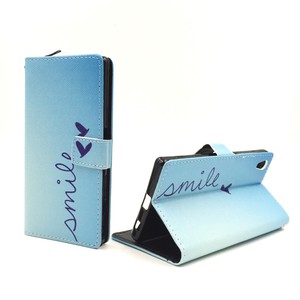 Handyh�lle Tasche f�r Handy Sony Xperia Z5 Schriftzug Smile Blau
