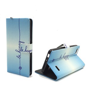 Handyhlle Tasche fr Handy Huawei G Play Mini Schriftzug Be Happy Blau