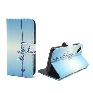 Handyhlle Tasche fr Handy Wiko Sunset 2 Schriftzug Be Happy Blau