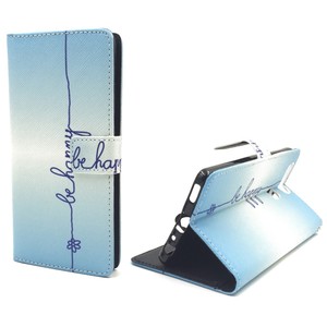 Handyh�lle Tasche f�r Handy Huawei P9 Schriftzug Be Happy Blau