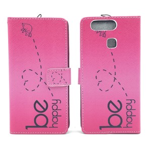 Handyh�lle Tasche f�r Handy Huawei P9 Be Happy Pink