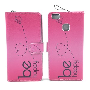 Handyh�lle Tasche f�r Handy Huawei P9 Lite Be Happy Pink