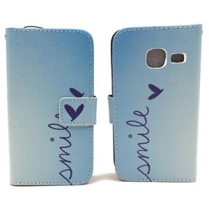 Handyhlle Tasche fr Handy Samsung Galaxy J1 Mini Schriftzug Smile Blau