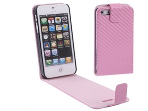  Handy Tasche Flip d�nn Carbon look f�r Case Handy iPhone SE Pink