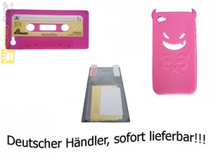 Silikon Case Hlle Teufel Kassette Folie Set fr iPhone 4 pink/rosa