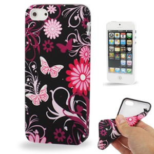TPU Backcover H�lle f�r Handy Apple iPhone 5 / 5s Schmetterling Pink