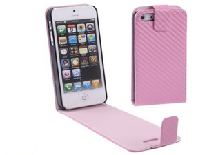 Handy Tasche Flip dnn Carbon look fr Handy iPhone 5 / 5s Pink