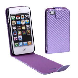 Handy Tasche Flip d�nn Carbon look f�r Handy iPhone 5 / 5s Violett