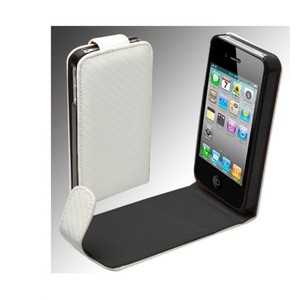 Handy Tasche Flip d�nn Carbon Look f�r Handy iPhone 4 4S wei�