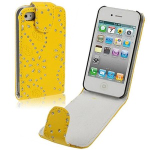 Handy Tasche Flip d�nn f�r Handy iPhone 4 / 4s Strass gelb