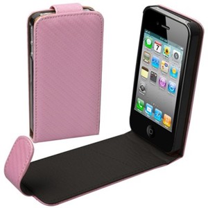 Handy Tasche Flip d�nn Carbon Look f�r Handy iPhone 4 / 4s Pink gl�nzend