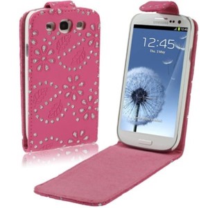 Schutzh�lle Flip d�nn f�r Case Handy Samsung Galaxy S3 i9300 / i9305 / S3 NEO i9301 Strass Pink