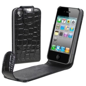 Handy Tasche Flip Krokodil Optik f�r Handy iPhone 4 / 4s Schwarz