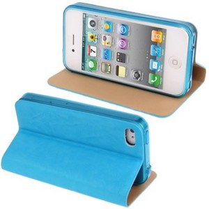Schutzh�lle Handytasche (Flip Quer) f�r Handy Apple iPhone 4 / 4s Neonblau